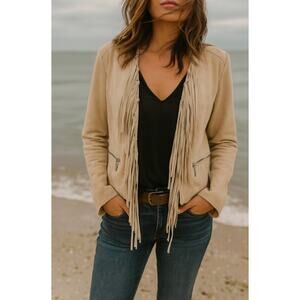 White House Black Market Fringe Leather Jacket Beige Women's Medium